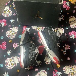 Nike Jordan 4 Retro Toddler Shoes Black Red Cement Grey Size 10C